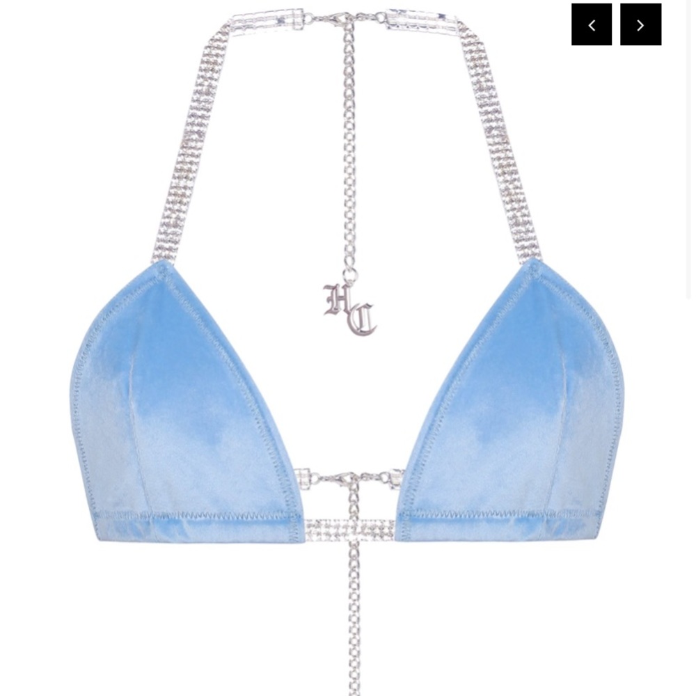 HIDDEN CULT Atala Blue Velvet Rhinestone Top Y2K